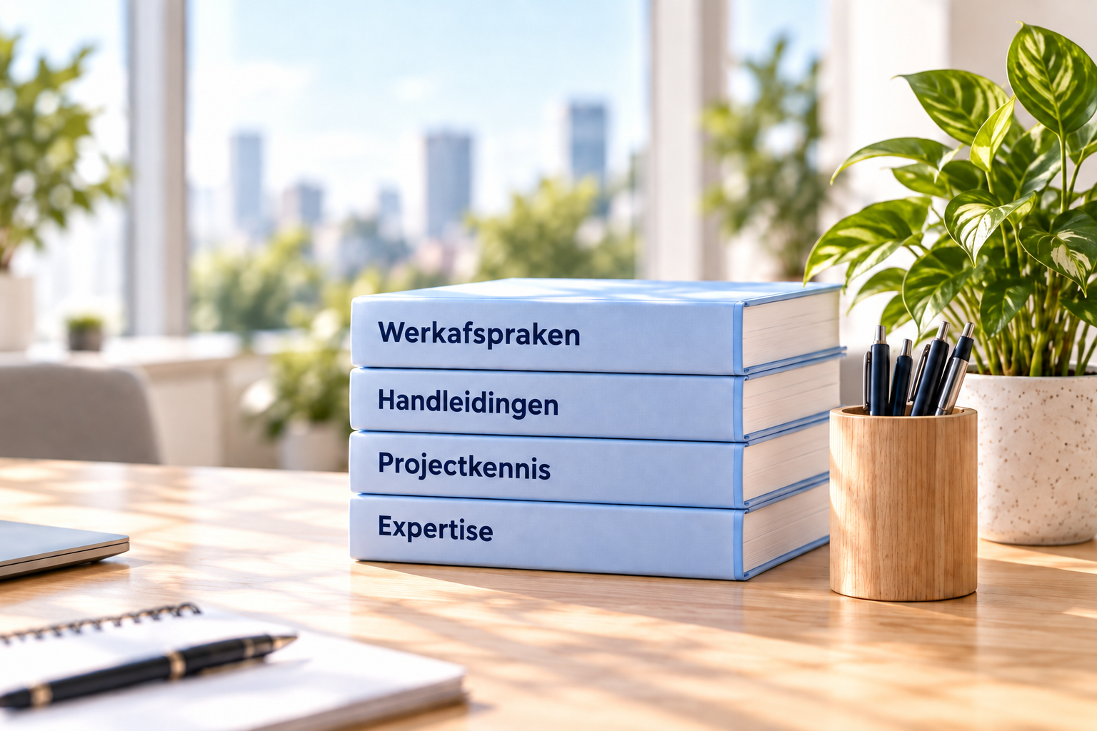 Vier bronmappen met de labels Werkafspraken, Handleidingen, Projectkennis en Expertise